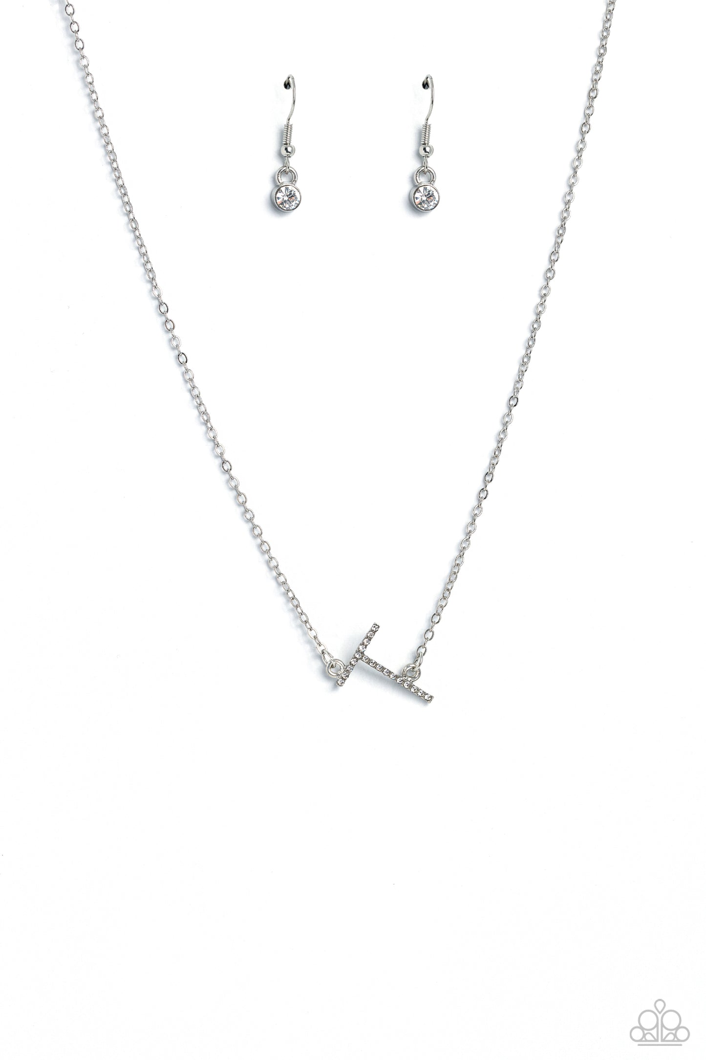 Paparazzi Accessories-INITIALLY Yours Letter T Silver Necklace Set