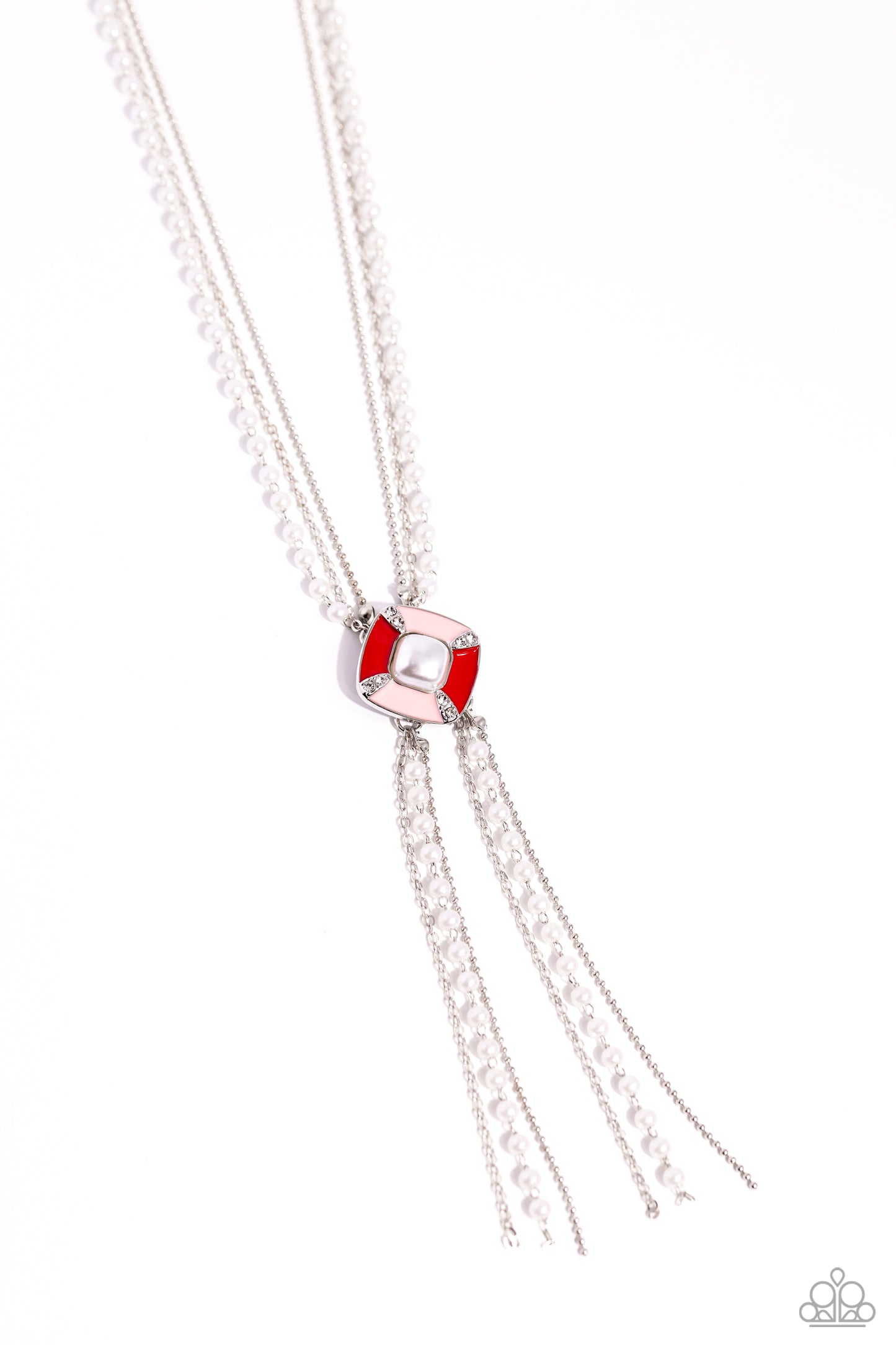 Paparazzi Accessories-I Pinky SQUARE Red Painted Pearl Necklace Set