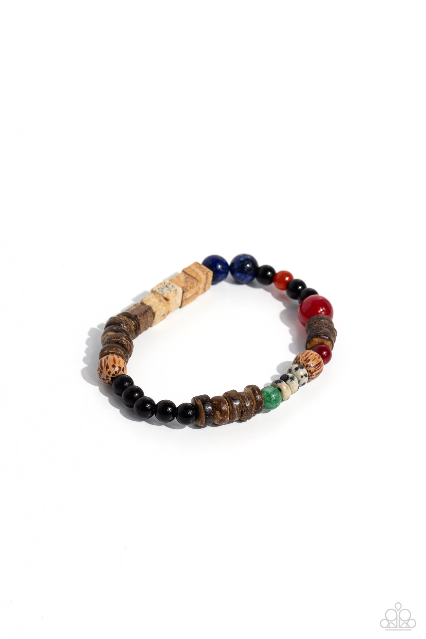 Paparazzi Accessories-I WOOD Be So Lucky Blue Glassy Stone Bracelet