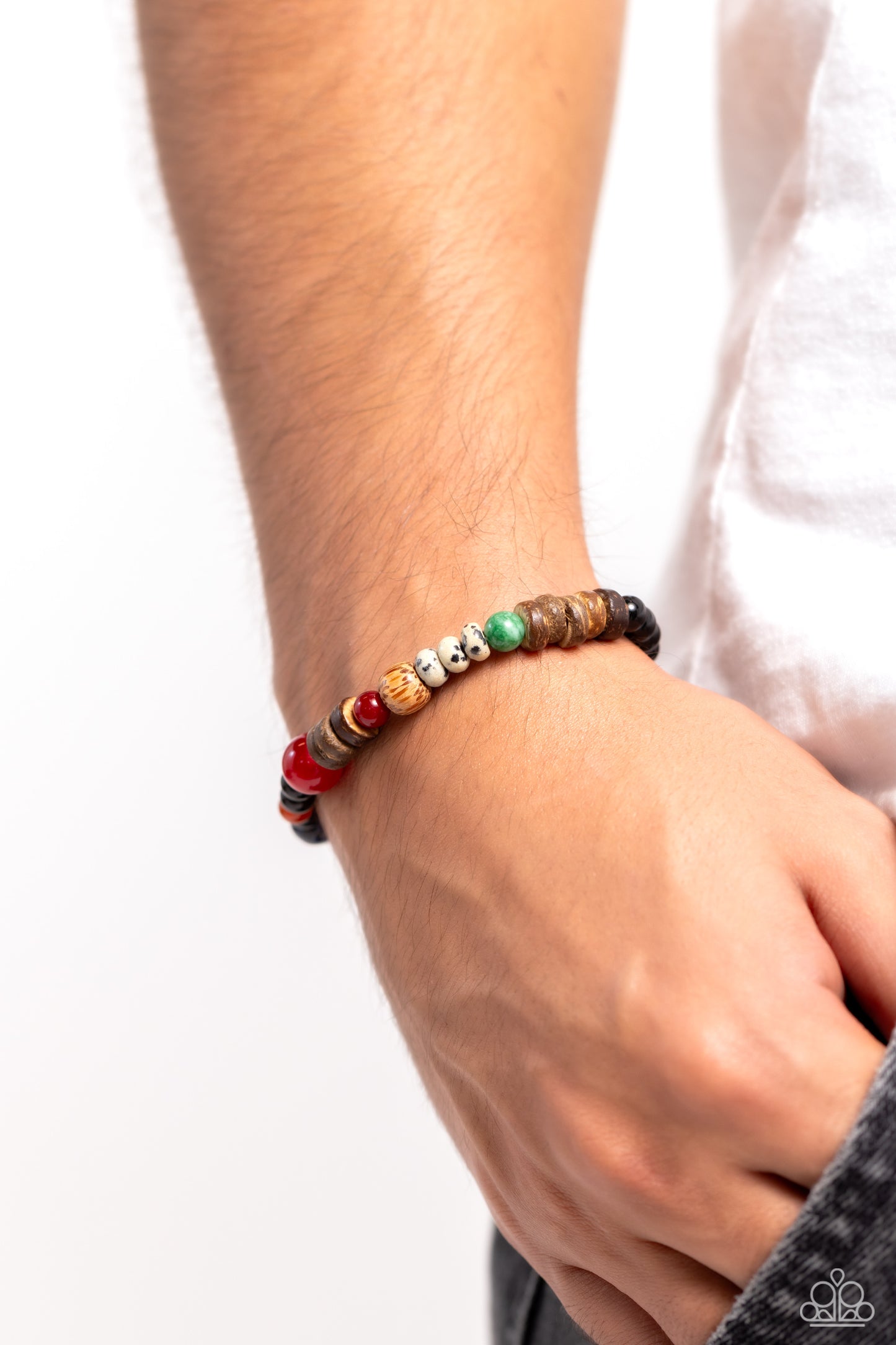 Paparazzi Accessories-I WOOD Be So Lucky Blue Glassy Stone Bracelet