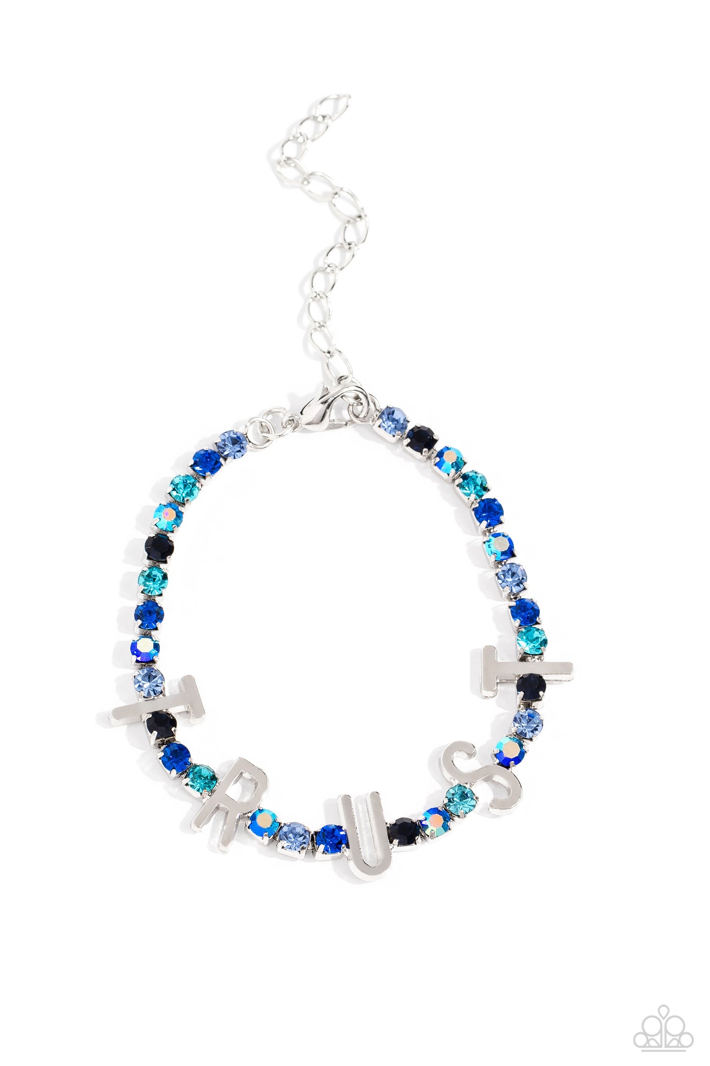 Paparazzi Accessories-I Will Trust In You Blue Rhinestone TRUST Bracelet