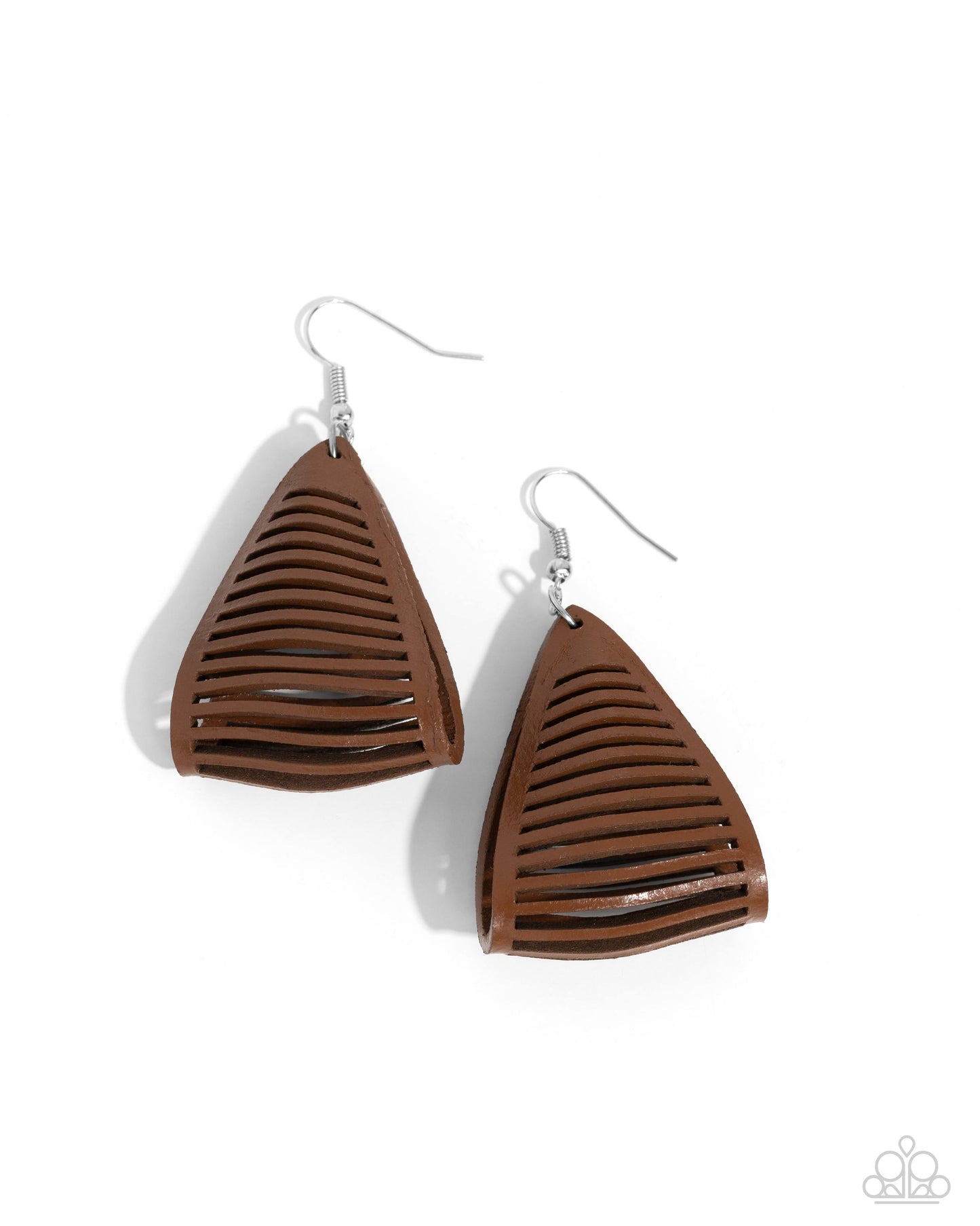 Paparazzi Accessories-In And OUTBACK Brown Leather Triangular Earrings