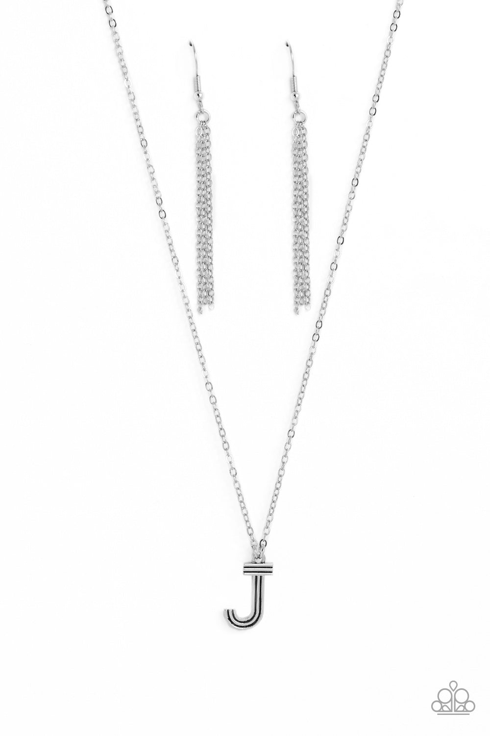 Paparazzi Accessories-Leave Your Initials Silver Letter J Necklace Set