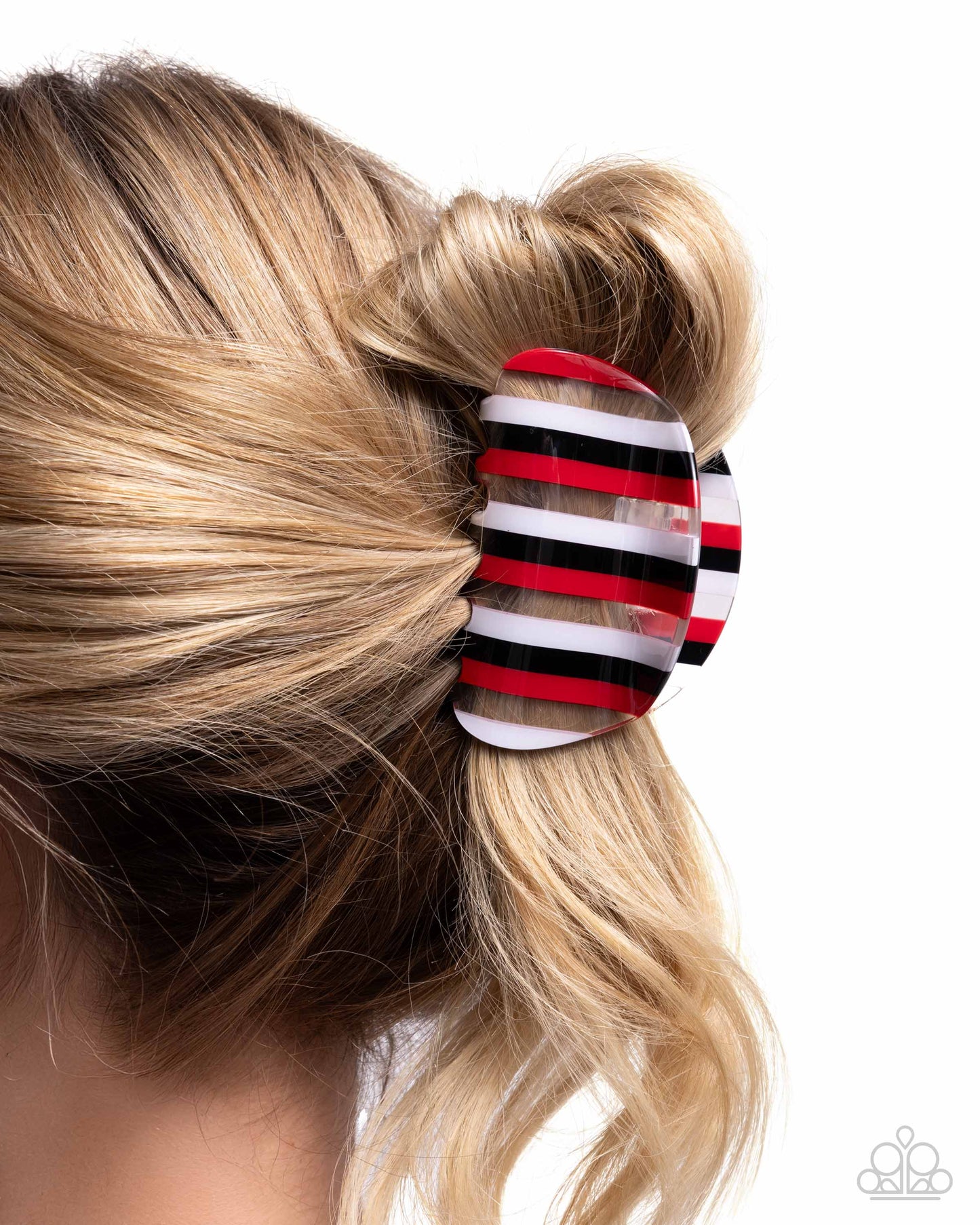 Paparazzi Accessories-Linear Legato Red White Black Striped Hair Clip