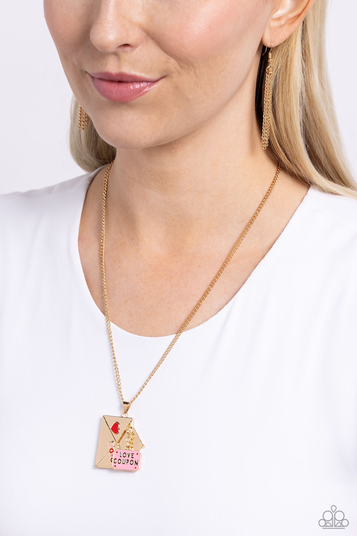 Paparazzi Accessories-Love Coupon Gold Valentine Pendant Set