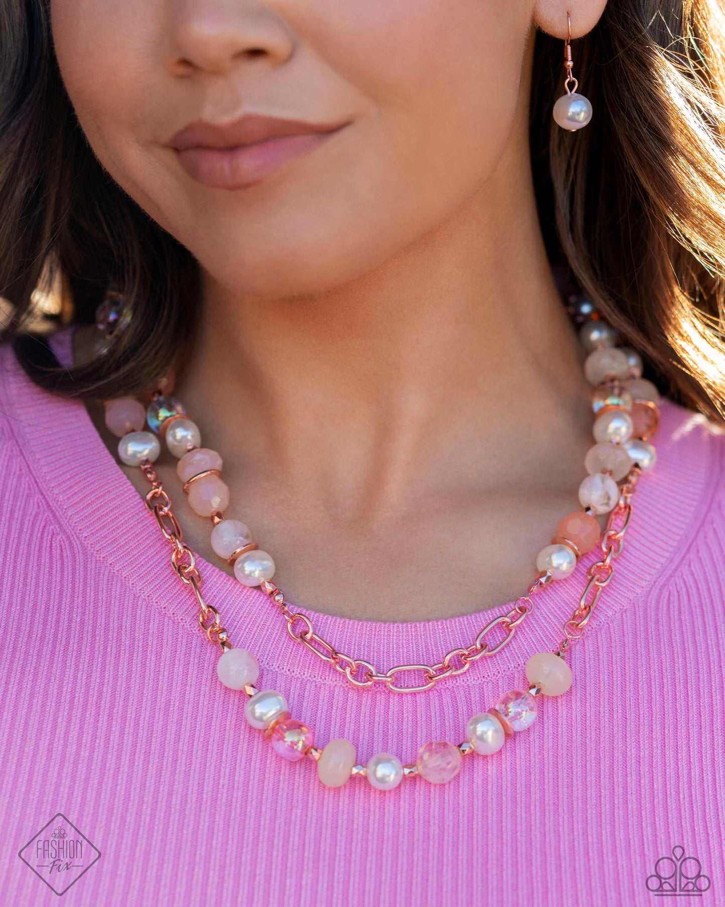 Paparazzi Accessories-Crack Dawn Copper Acrylic Bead Necklace Set