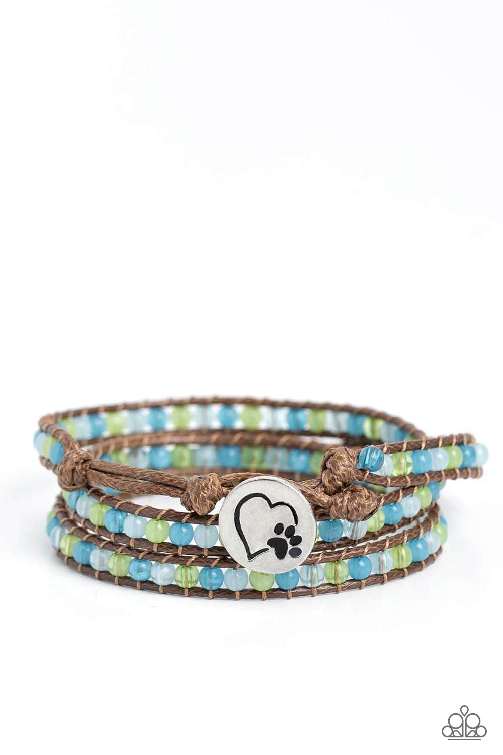 Paparazzi Accessories-PAW-sitive Thinking Blue Green Bead Heart Bracelet