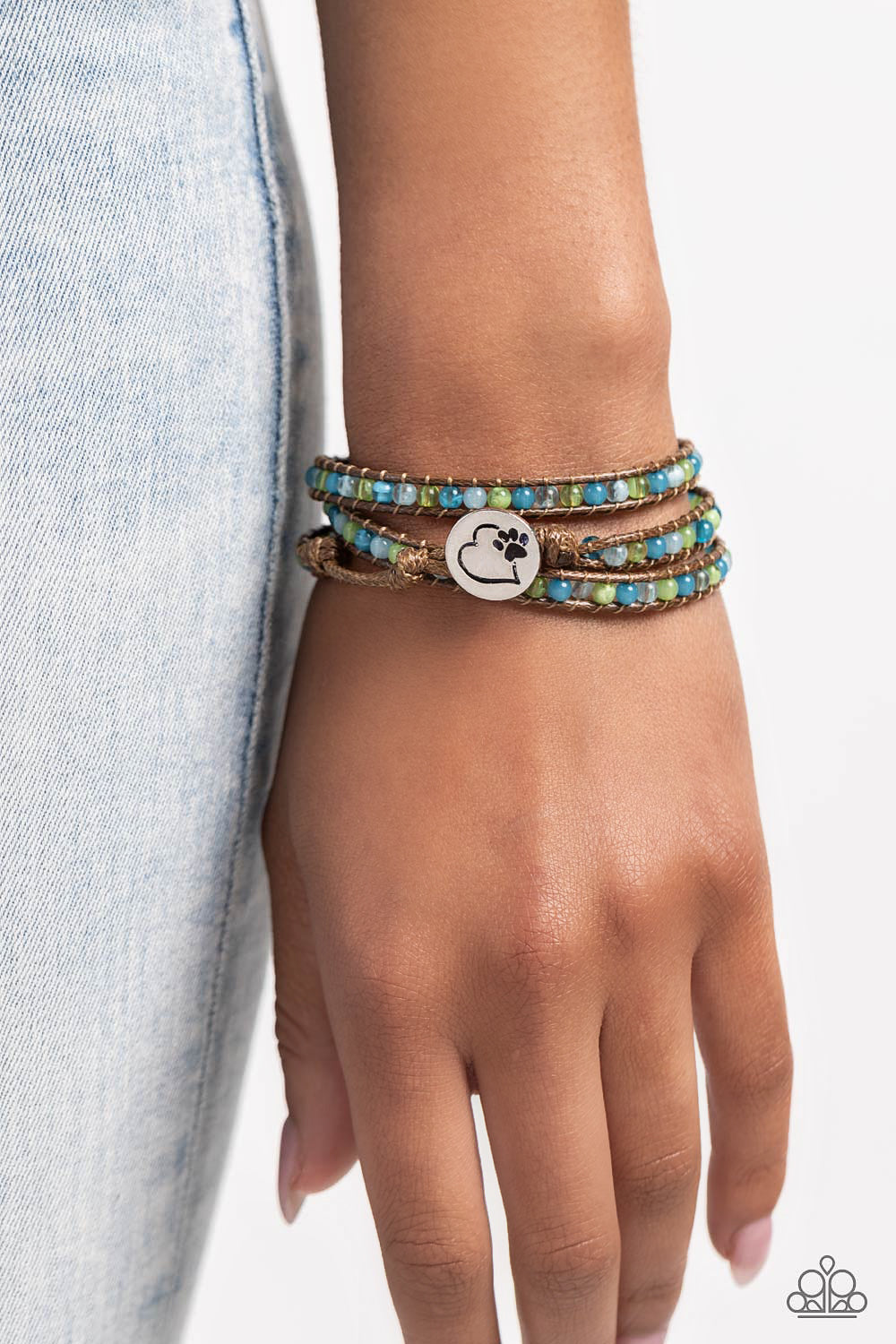 Paparazzi Accessories-PAW-sitive Thinking Blue Green Bead Heart Bracelet