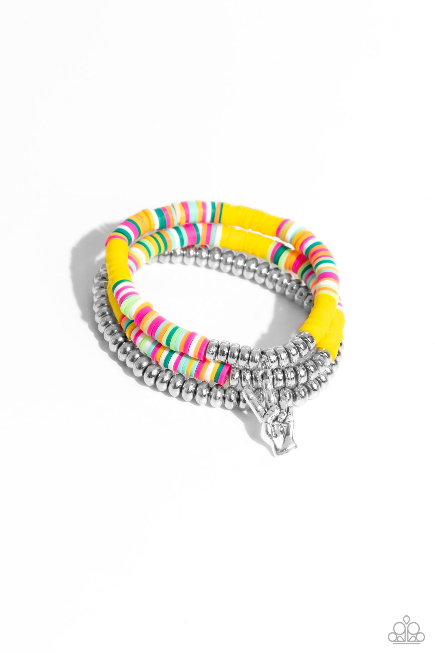 Paparazzi Accessories-Peaceful Potential Yellow Rubber Disc Bracelet