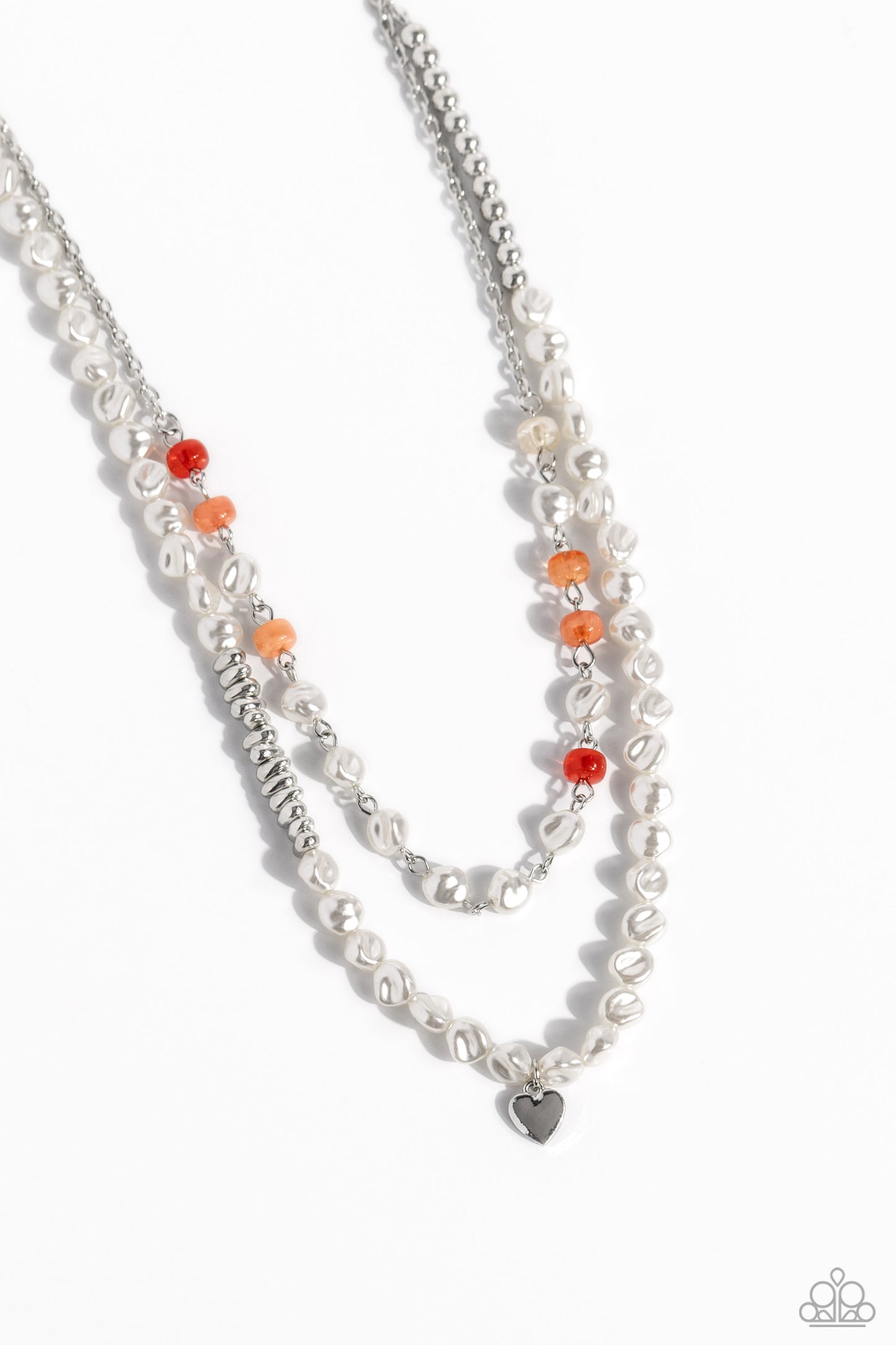 Paparazzi Accessories-Pearl Pact Orange Cat's Eye Heart Pendant Set