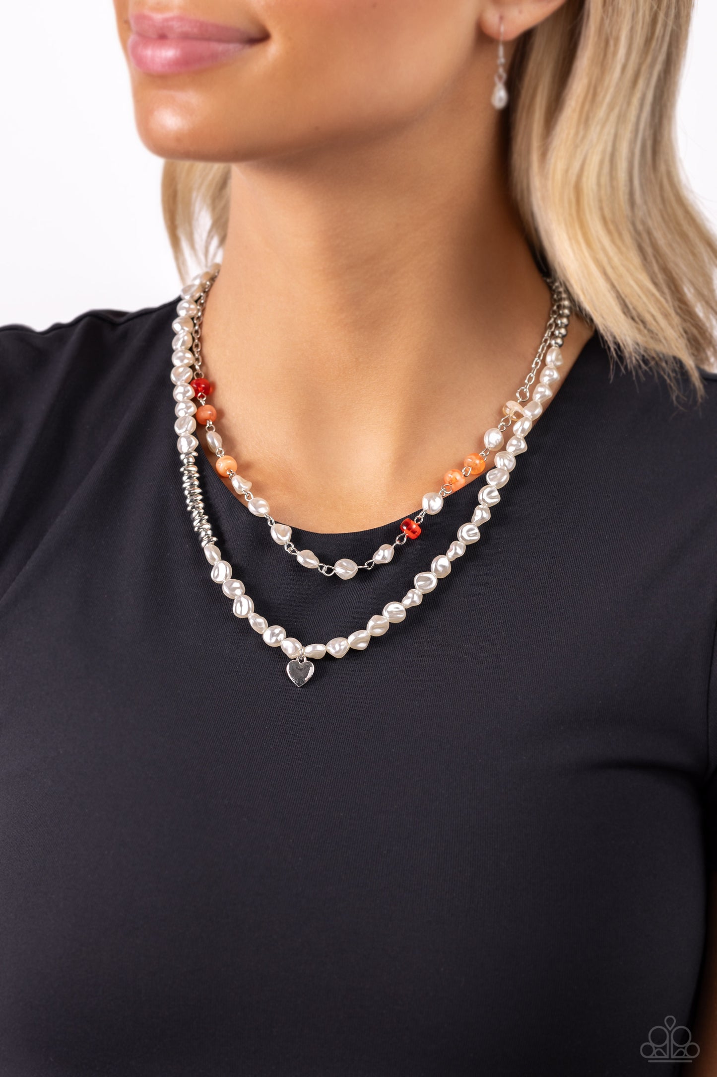 Paparazzi Accessories-Pearl Pact Orange Cat's Eye Heart Pendant Set