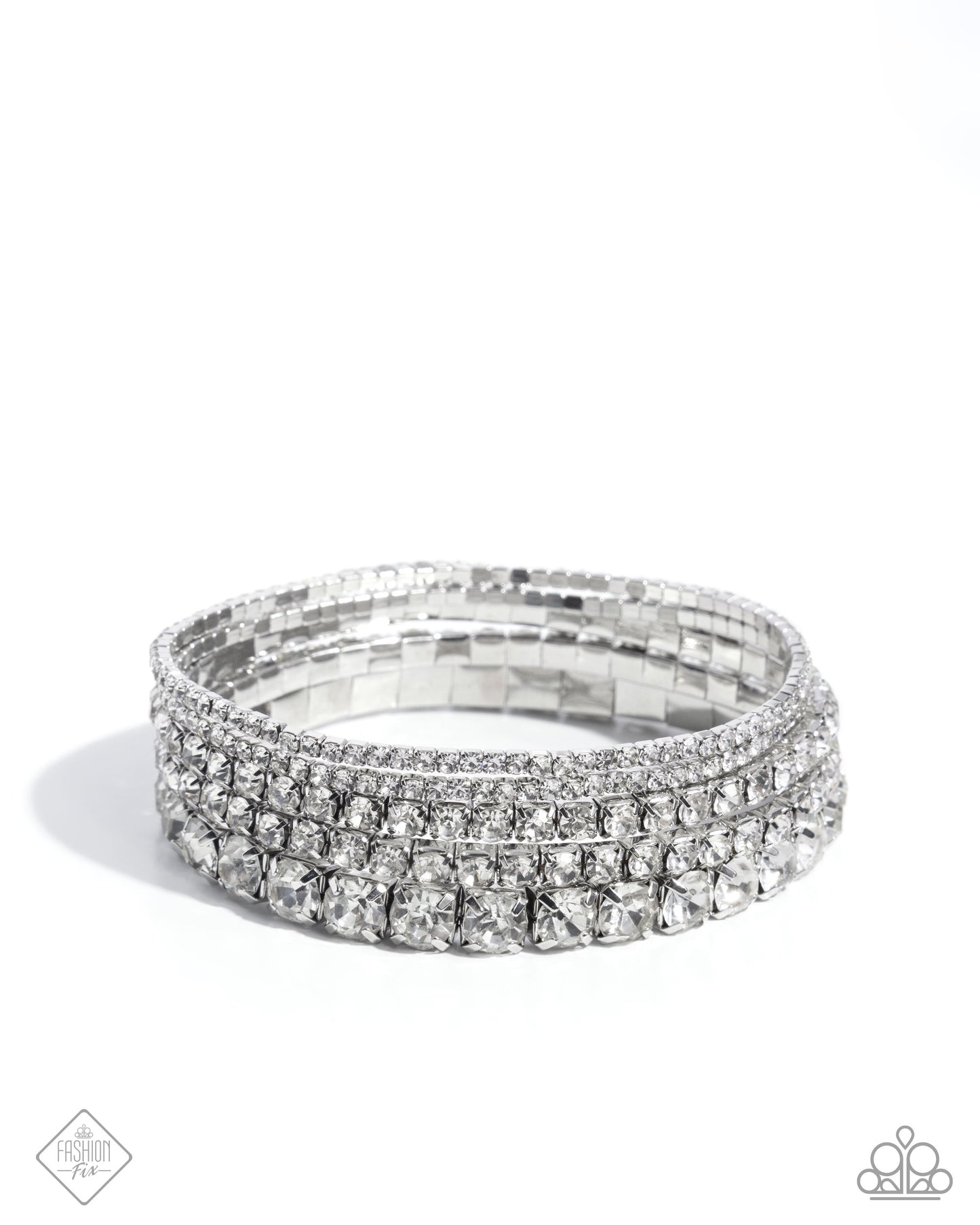 Paparazzi Accessories-Persistent Pizzazz White Rhinestone FF Bracelet