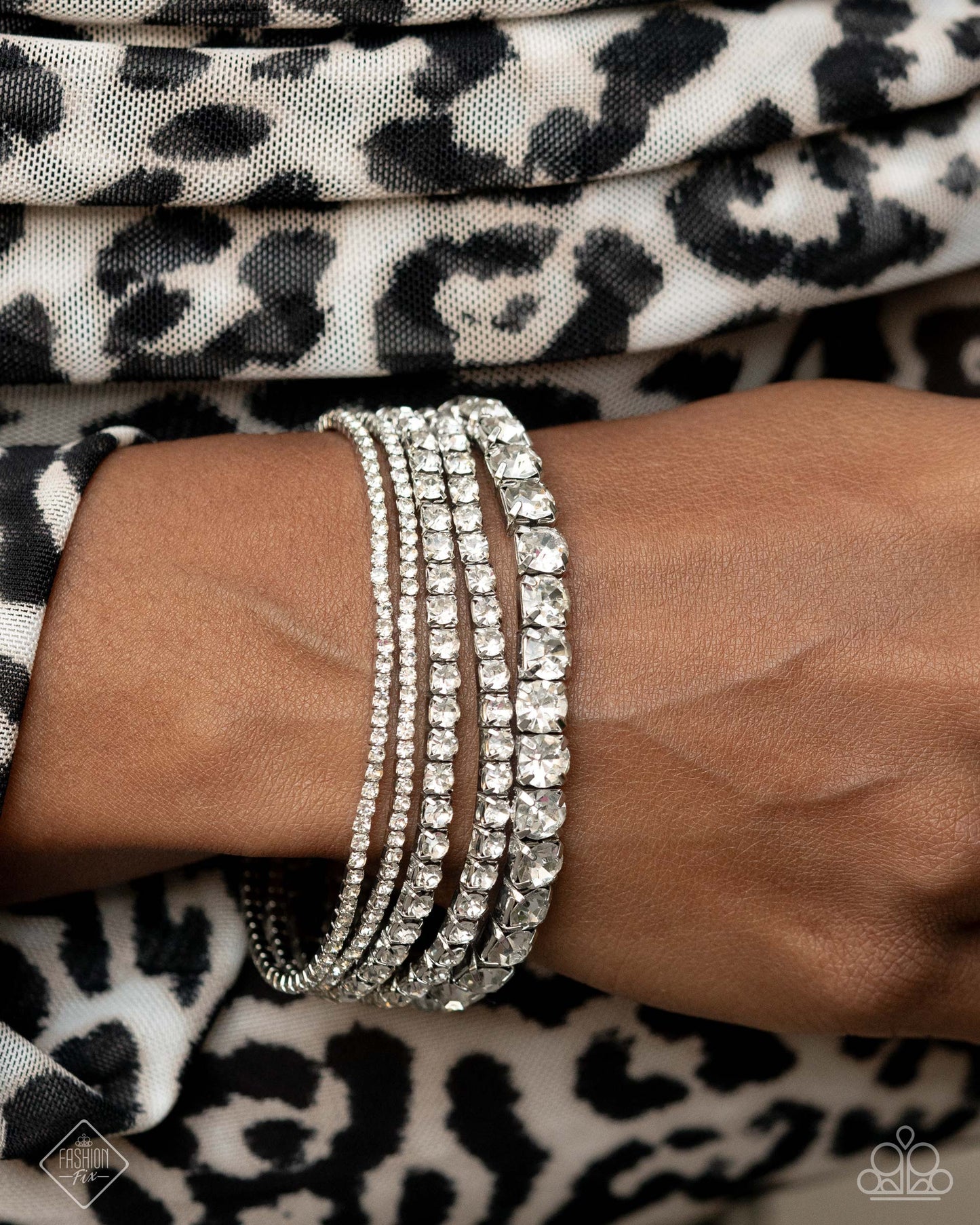 Paparazzi Accessories-Persistent Pizzazz White Rhinestone FF Bracelet