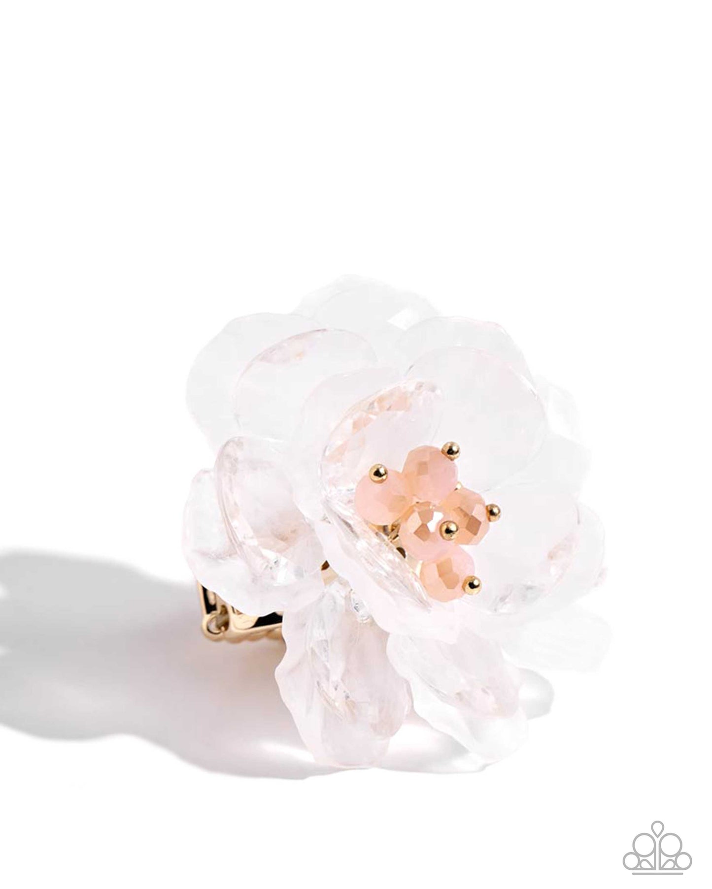 Paparazzi Accessories-Petal Privilege White Acrylic Peachy LOTP Ring