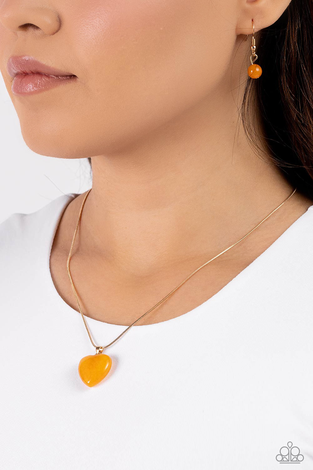 Paparazzi Accessories-Prismatic Pastime Gold Glittery Heart Pendant Set