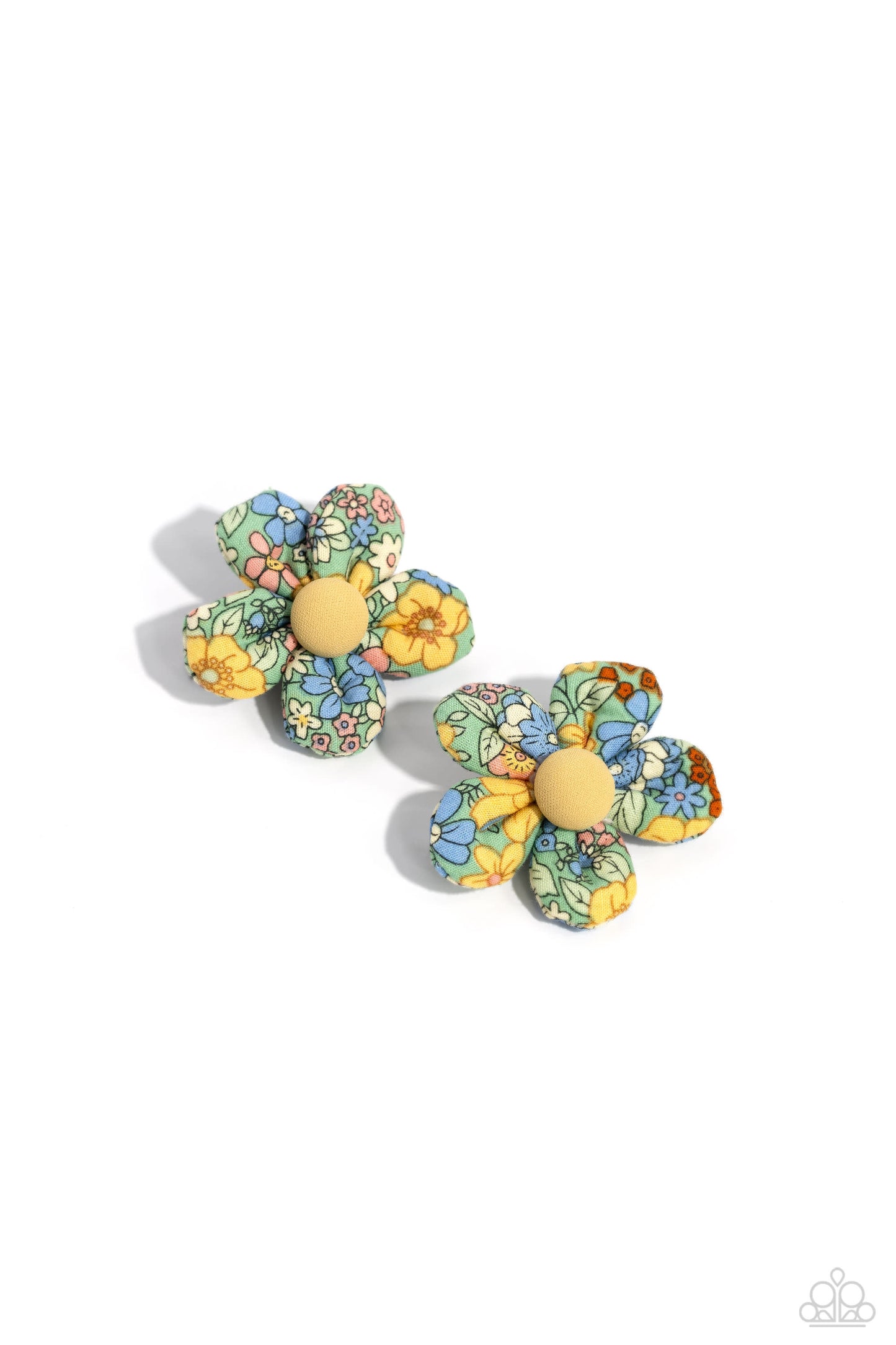 Paparazzi Accessories-Quilted Paradise Green Puffy Blossom Hair Clips
