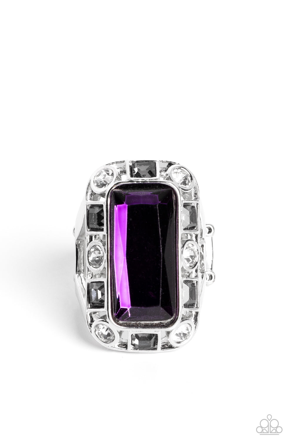 Paparazzi Accessories-Radiant Rhinestones Purple Oversize Emerald Ring