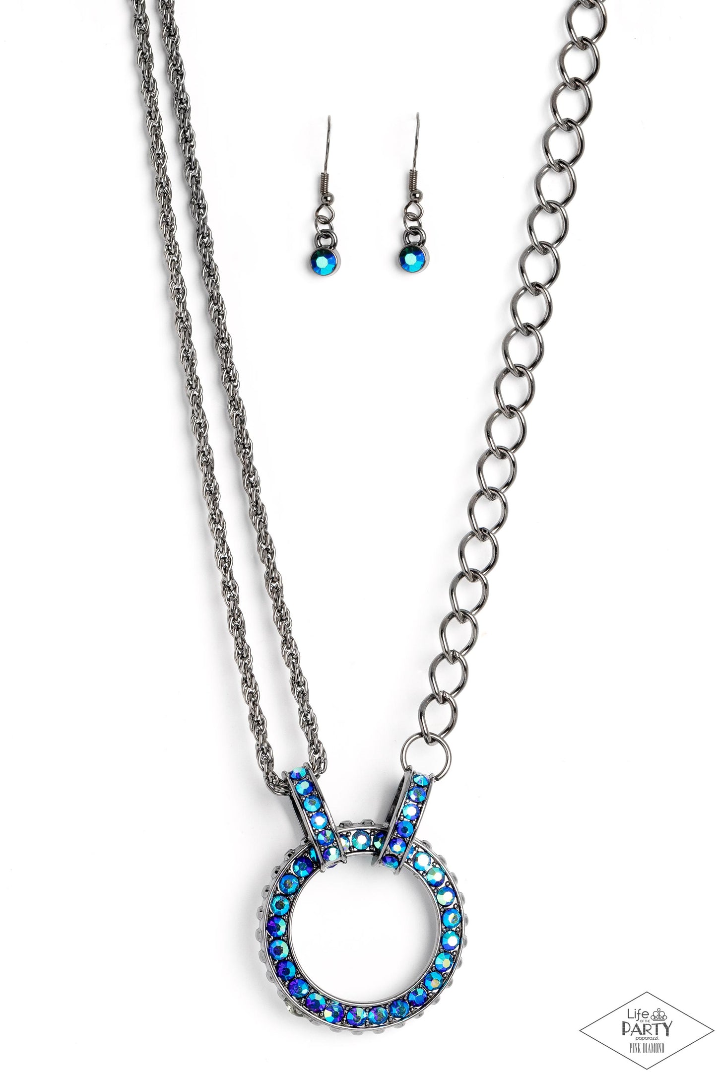 Paparazzi Accessories-Razzle Dazzle Blue UV Rhinestone Pendant Set