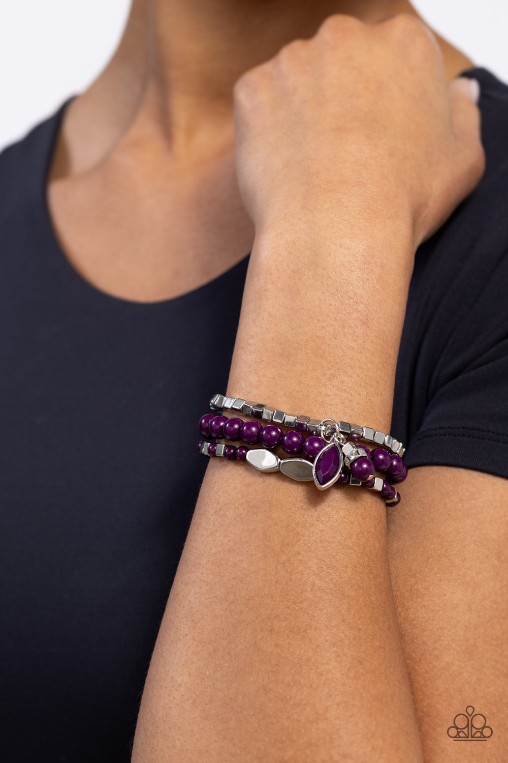 Paparazzi Accessories-Redefined Romance Purple Beaded Charm Bracelet