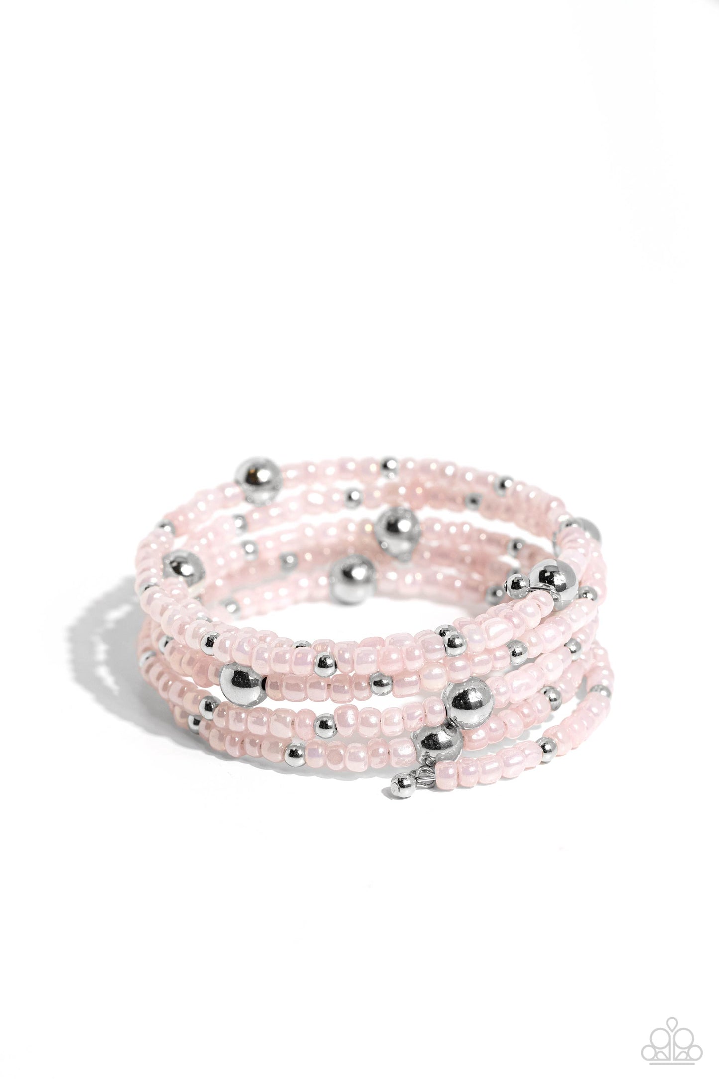 Paparazzi Accessories-Refined Retrograde Pink Seed Bead Coil Bracelet