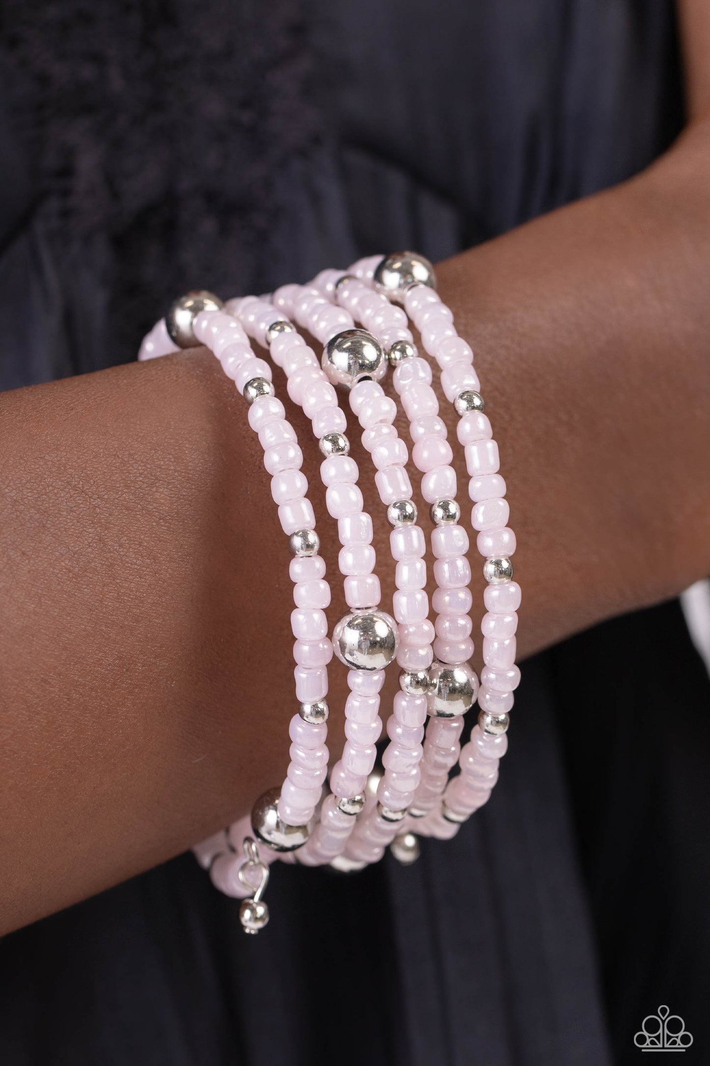 Paparazzi Accessories-Refined Retrograde Pink Seed Bead Coil Bracelet