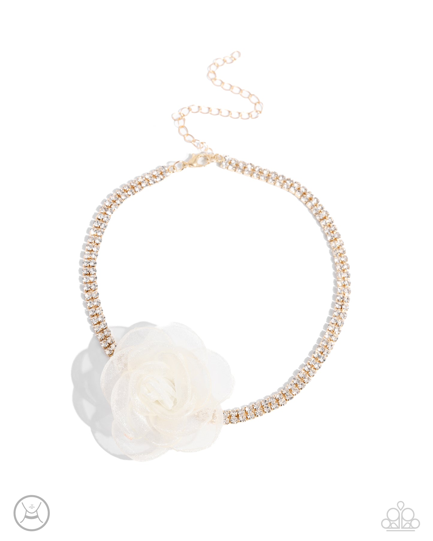 Paparazzi Accessories-Rosy Range Gold Rosette Tulle Choker Set