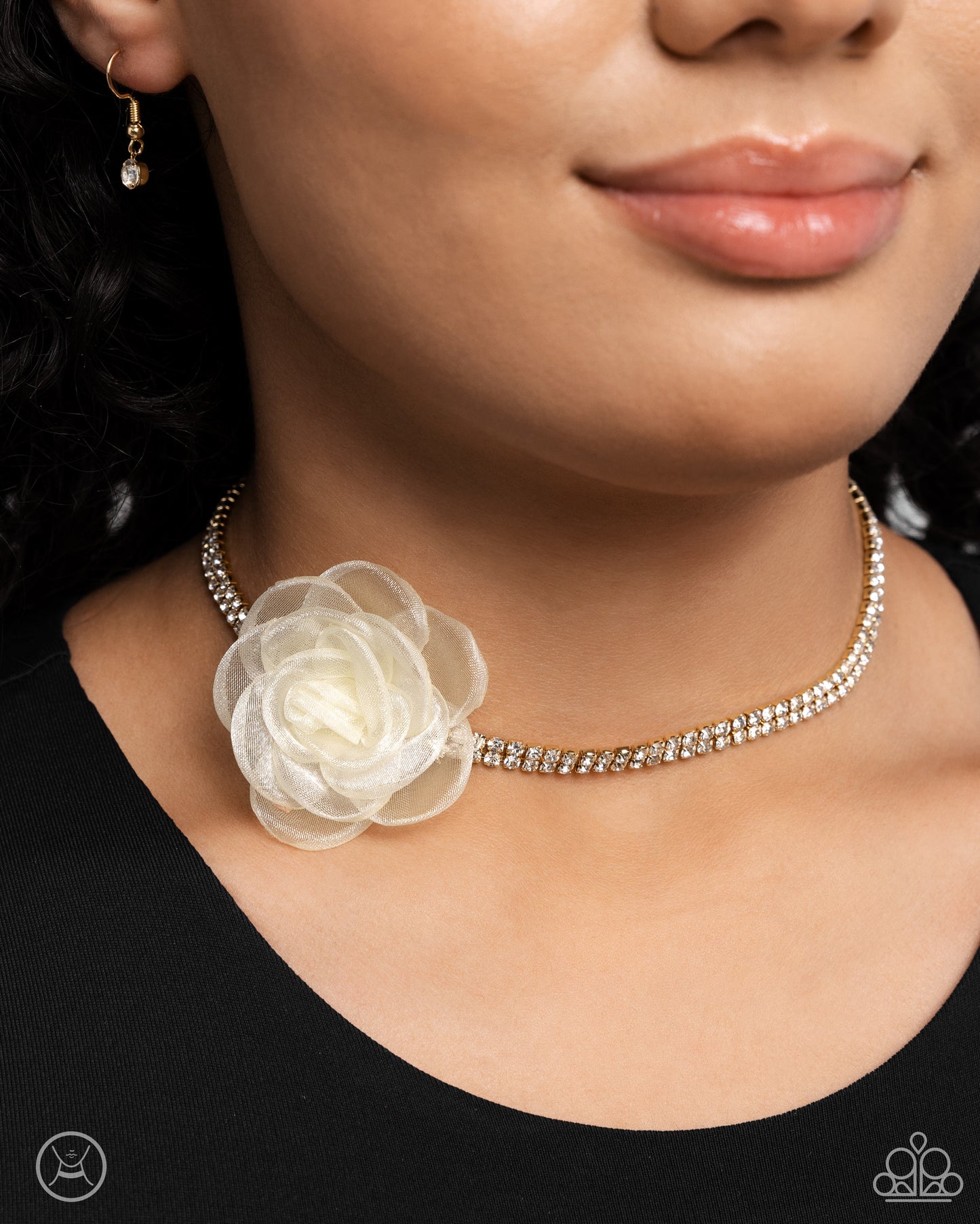 Paparazzi Accessories-Rosy Range Gold Rosette Tulle Choker Set