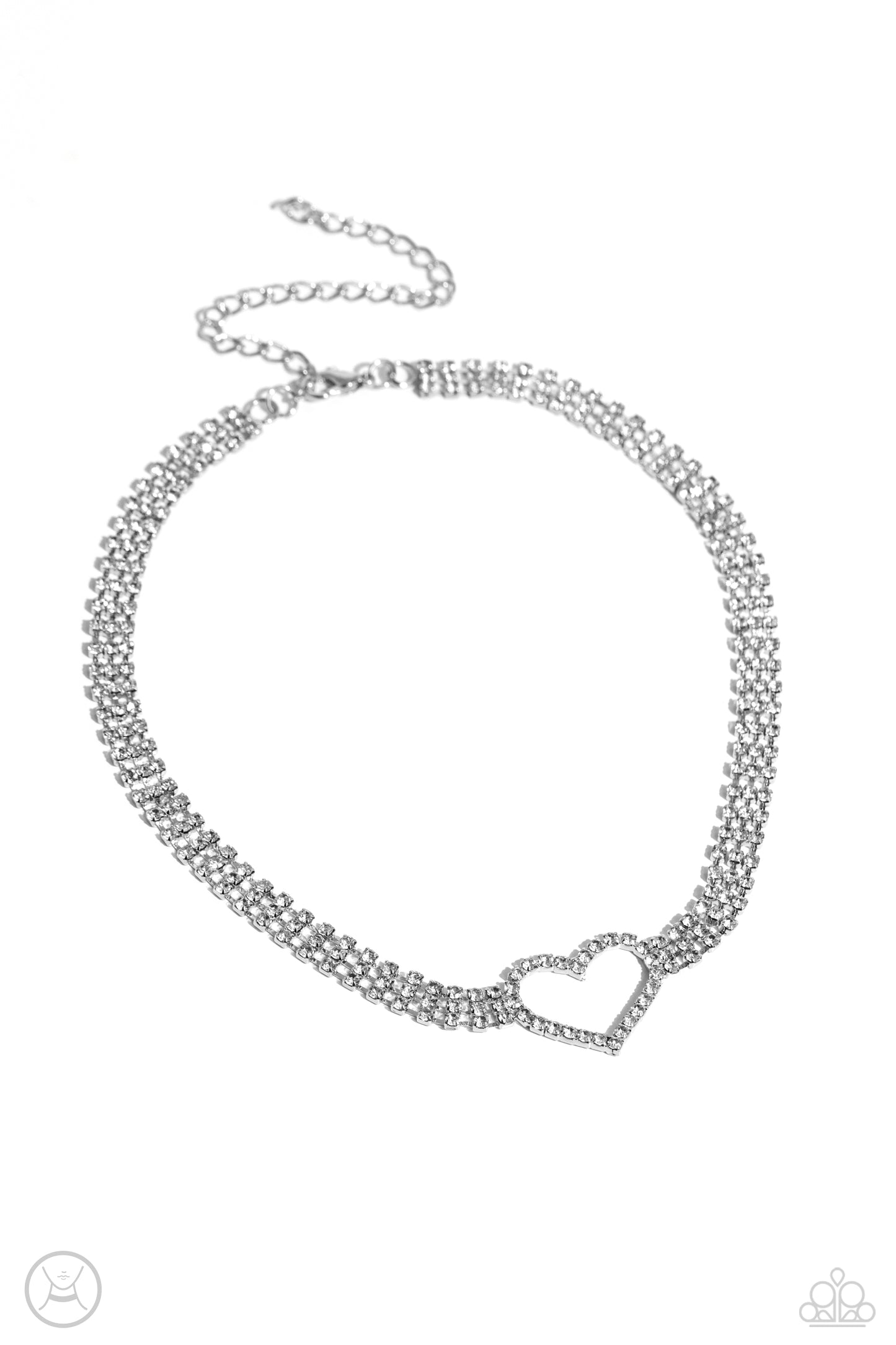 Paparazzi Accessories-Rows of Romance White Rhinestone Heart Choker Set