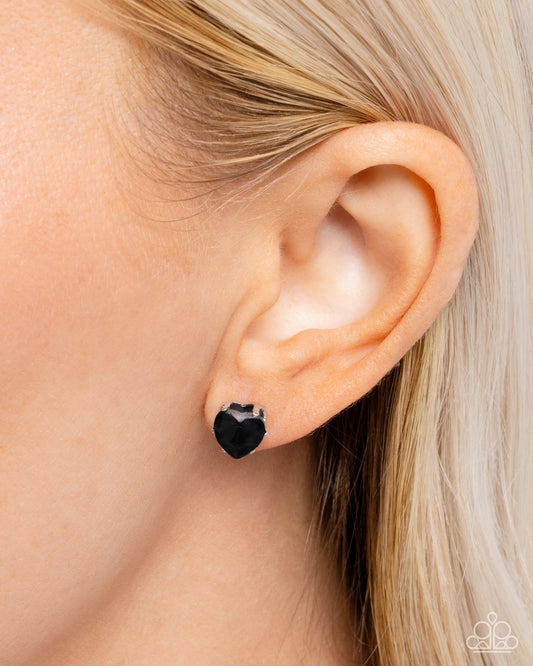 Paparazzi Accessories-Sweetheart Stunner Black Heart Stud Earrings