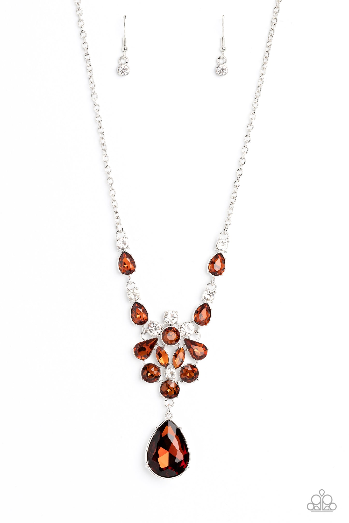 Paparazzi Accessories-TWINKLE Of An Eye Brown Topaz Teardrop Necklace Set