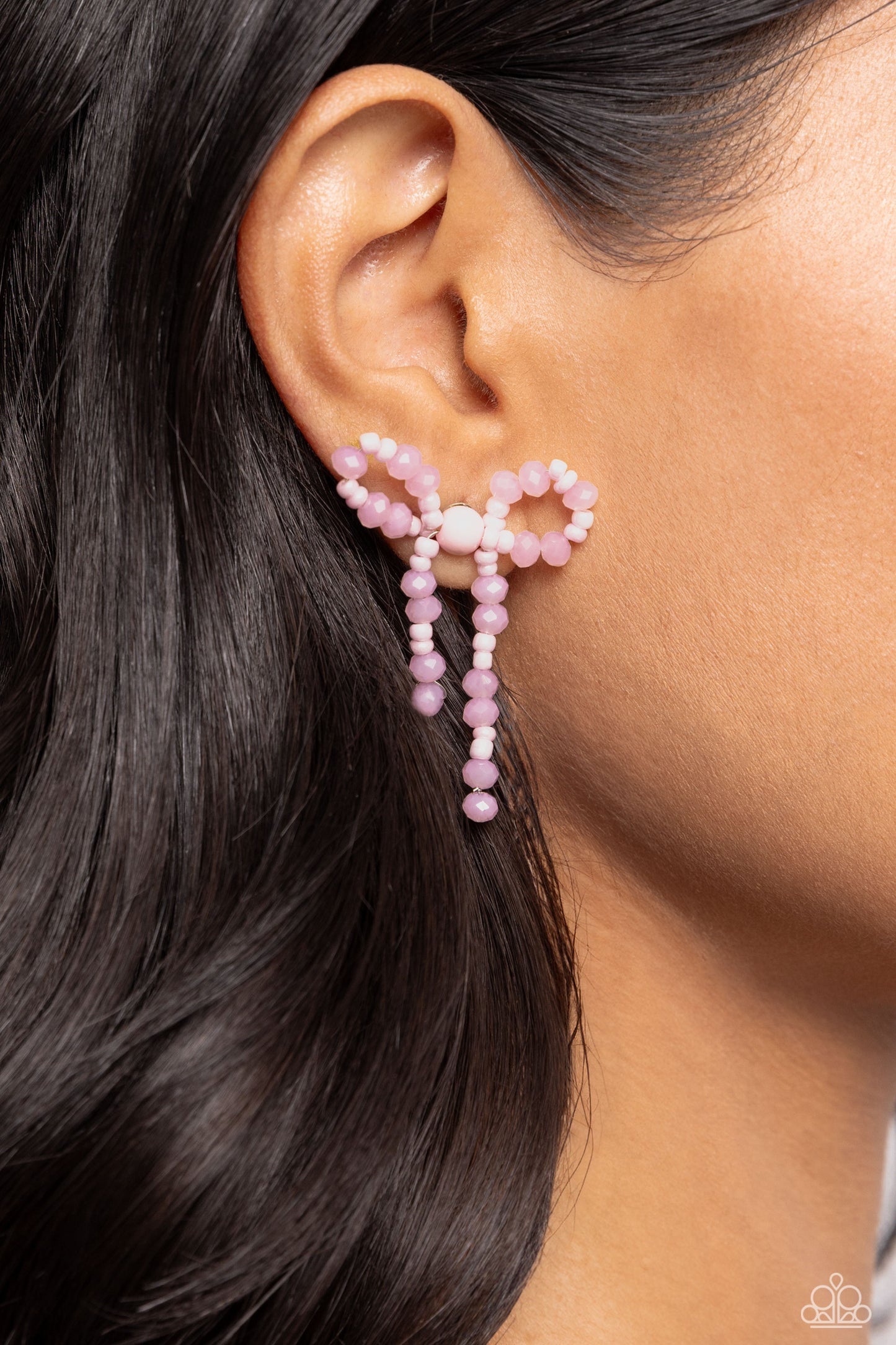Paparazzi Accessories-The BOW Must Go Pink Seed Bead Loop Earrings