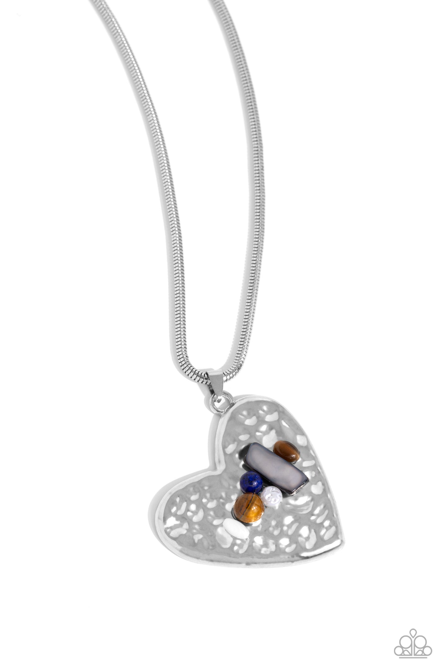 Paparazzi Accessories-Tilted Trailblazer Silver Heart Necklace Set