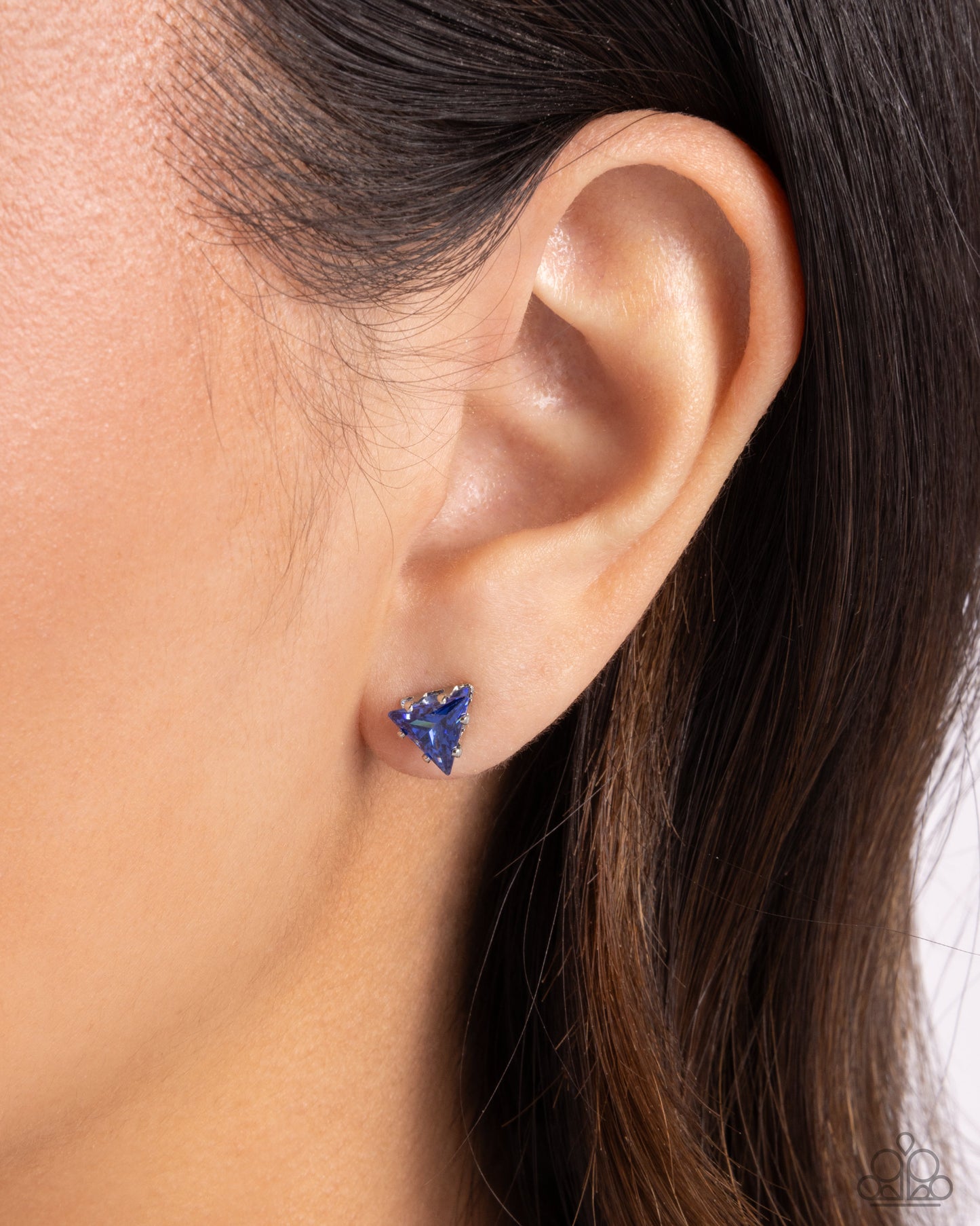 Paparazzi Accessories-Triangular Twinkle Blue Cubic Zirconia Earrings