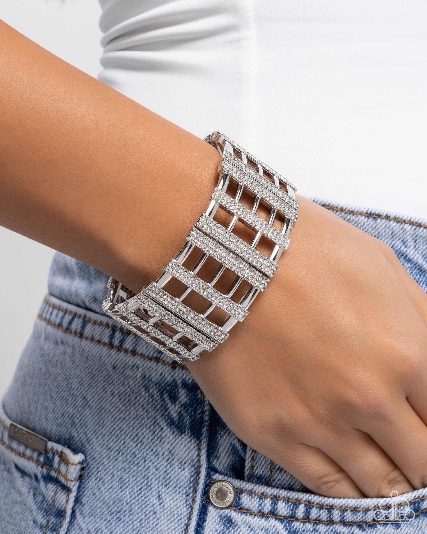 Paparazzi Accessories-Vertical Vanity White Rectangular Wrap Bracelet
