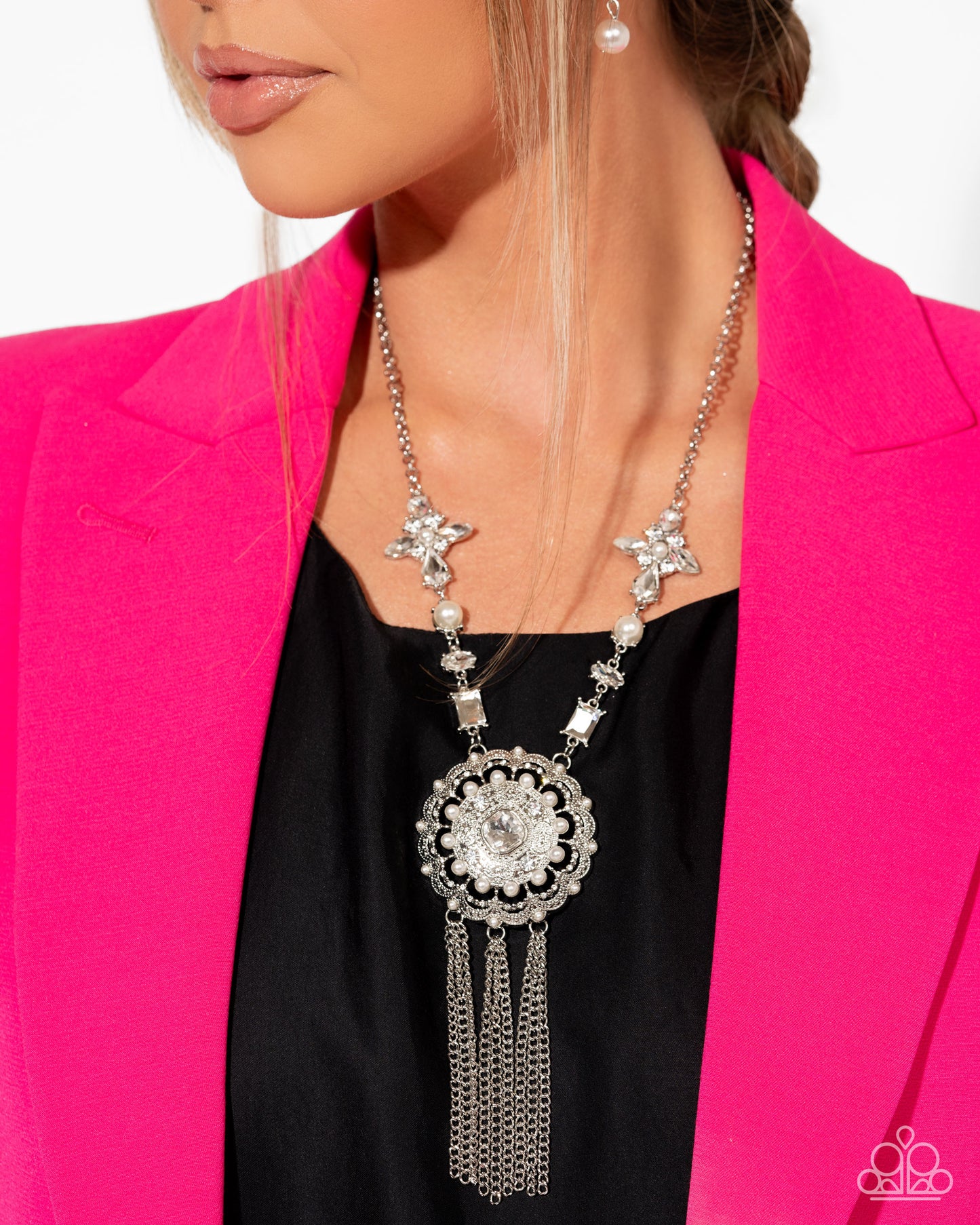 Paparazzi Accessories-Virtuous Venture Silver Teardrop Pearl Necklace Set