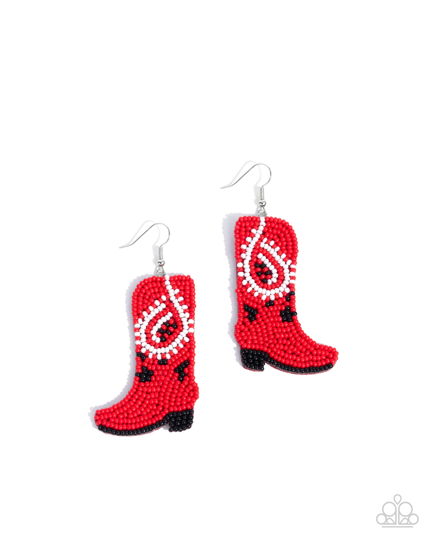 Paparazzi Accessories-Western Webbing Red Chic Seed Bead Boot Earrings