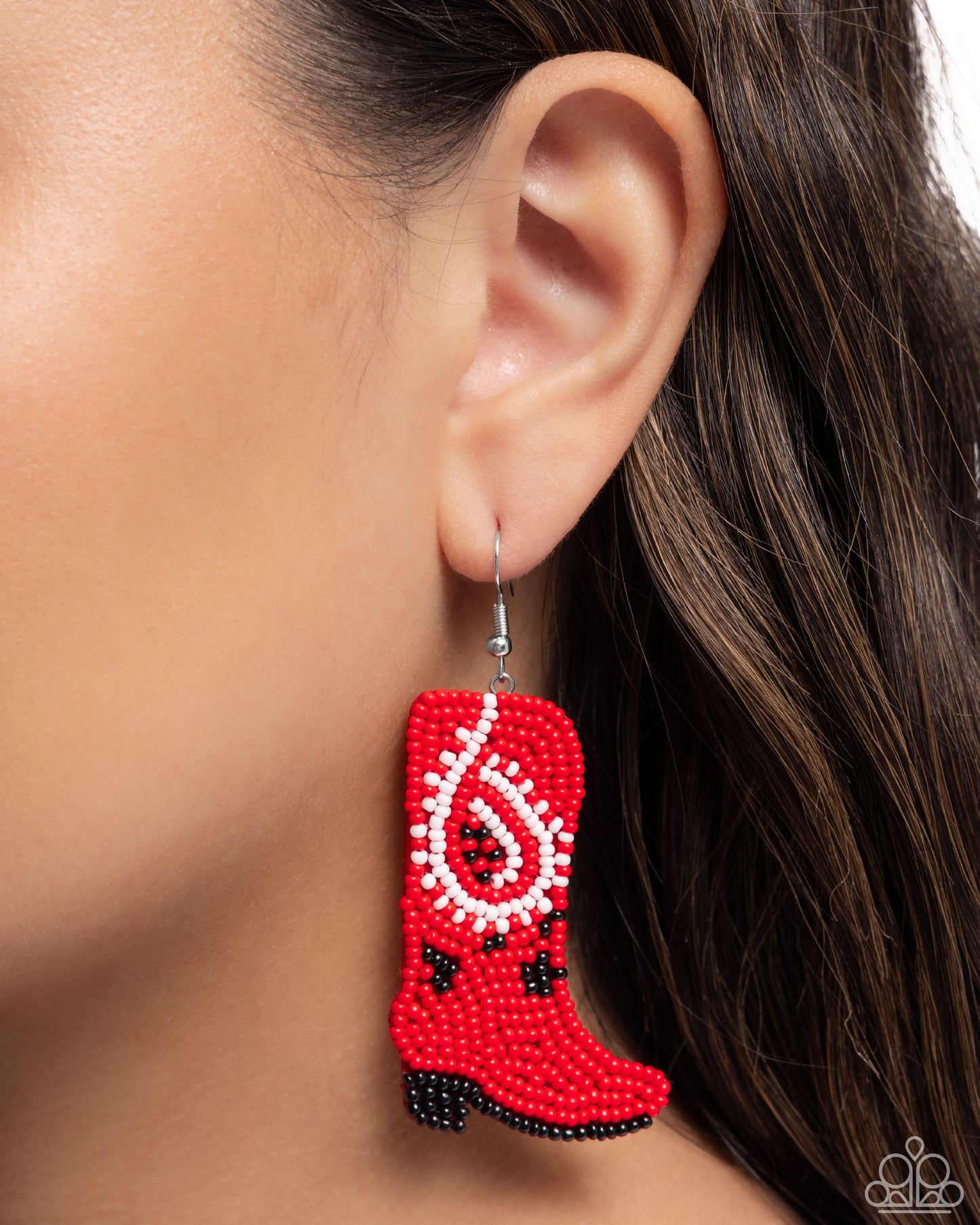 Paparazzi Accessories-Western Webbing Red Chic Seed Bead Boot Earrings