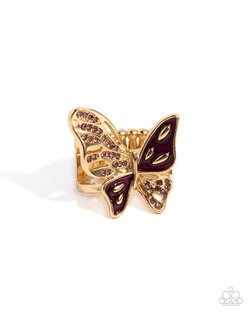 Paparazzi Accessories-Aerial Auction Purple Butterfly Gold Band Ring