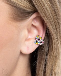 Paparazzi Accessories-As Far As It GLOWS Multi Rhinestone Heart Ear Cuffs