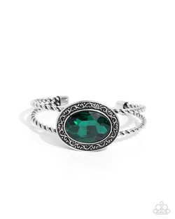 Paparazzi Accessories-Braided Balance Green Oval Silver Cuff Bracelet