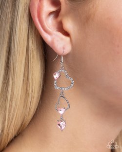 Paparazzi Accessories-Courting Cascade Pink Crystal UV Heart Earrings