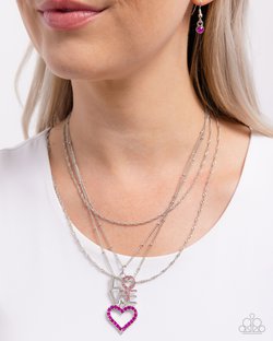 Paparazzi Accessories-Courting Caliber Pink Heart LOVE Necklace Set