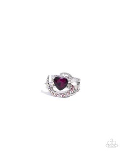 Paparazzi Accessories-Cupid COUPLE Pink Iridescent Rhinestone Heart Ring