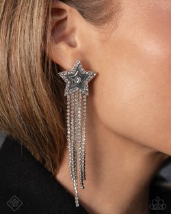 Paparazzi Accessories-Currently Cosmic White Rhinestone Star Earrings