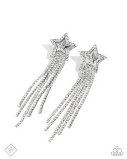 Paparazzi Accessories-Currently Cosmic White Rhinestone Star Earrings