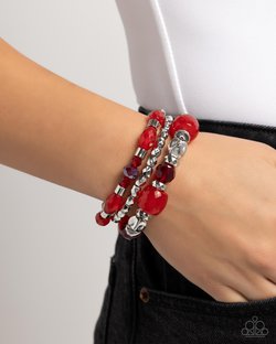 Paparazzi Accessories-Defaced Dare Red Scarlet Smile Bead Bracelet