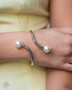 Paparazzi Accessories-Effulgent Exemplar Silver Curve Bar Pearl Bracelet