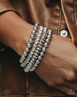 Paparazzi Accessories-Confined Character Silver Bead White Gem Bracelet