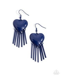 Paparazzi Accessories-Flirty Fringe Navy Heart Fringe Earrings