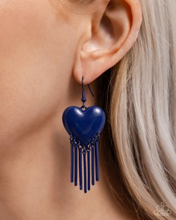 Paparazzi Accessories-Flirty Fringe Navy Heart Fringe Earrings